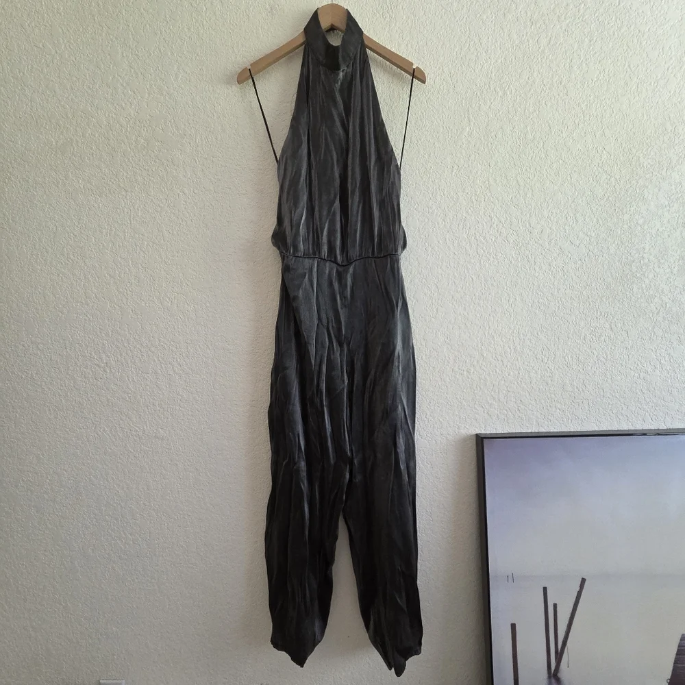 Zara Balloon Metallic Silver Gray Jumpsuit Size M